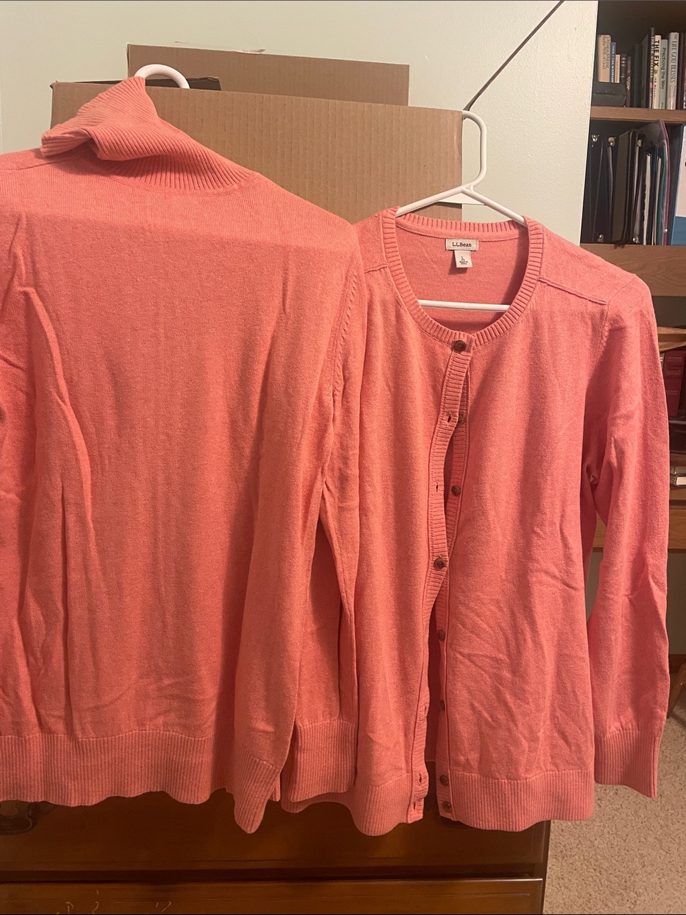 L.L. Bean Coral Pink Turtleneck & Cardigan Sweater Set